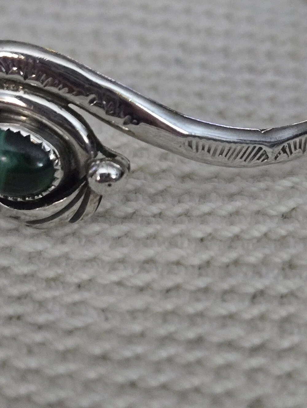 Vintage Southwestern Sterling Silver Malachite Cuff Bracelet Signed L.C.